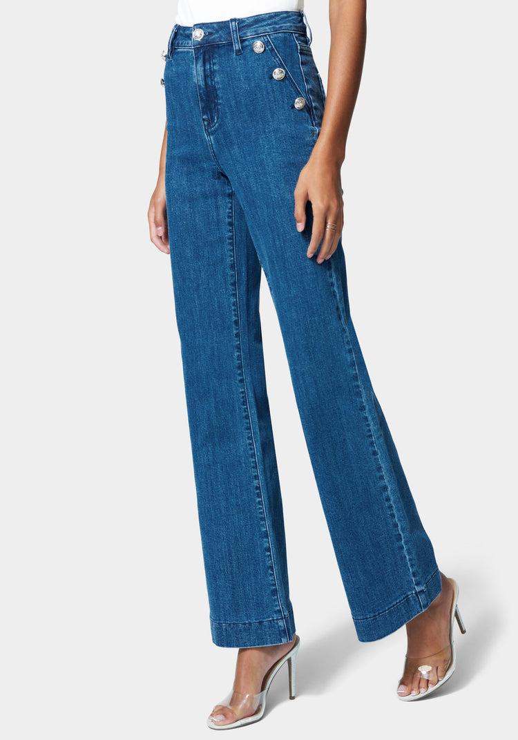 bebe Wide Leg Button Detail Jean
