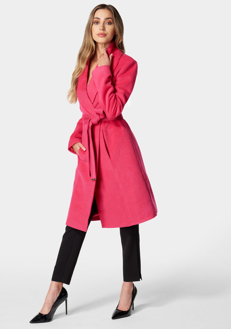 Bebe Wool Blended Shawl Collar Wrap Coat