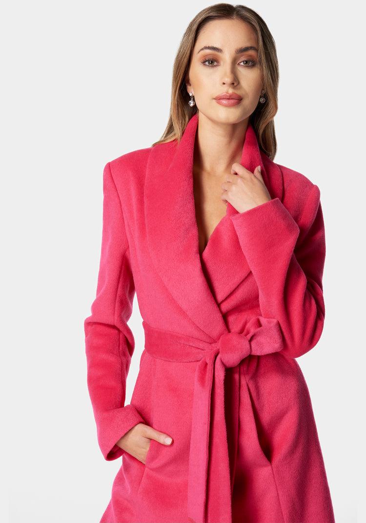 Bebe Wool Blended Shawl Collar Wrap Coat