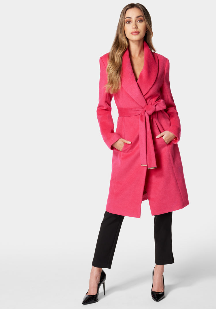 bebe Wool Blended Shawl Collar Wrap Coat