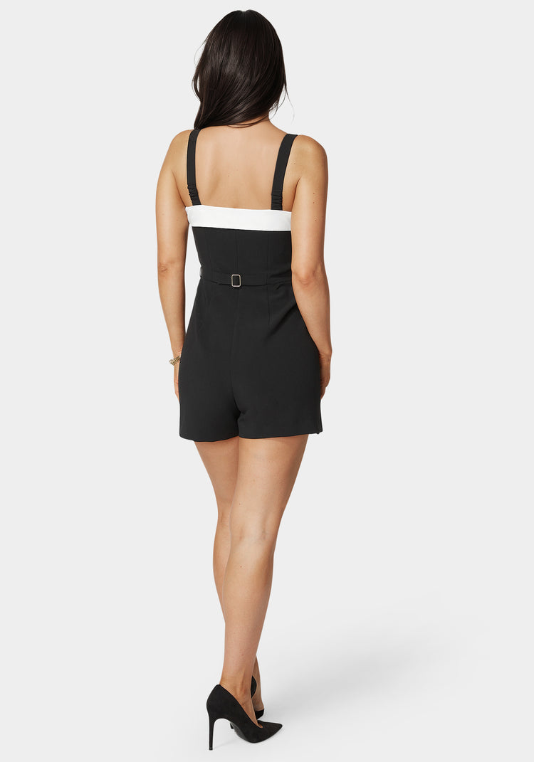 Bebe Woven Twill Button Down Bustier Romper