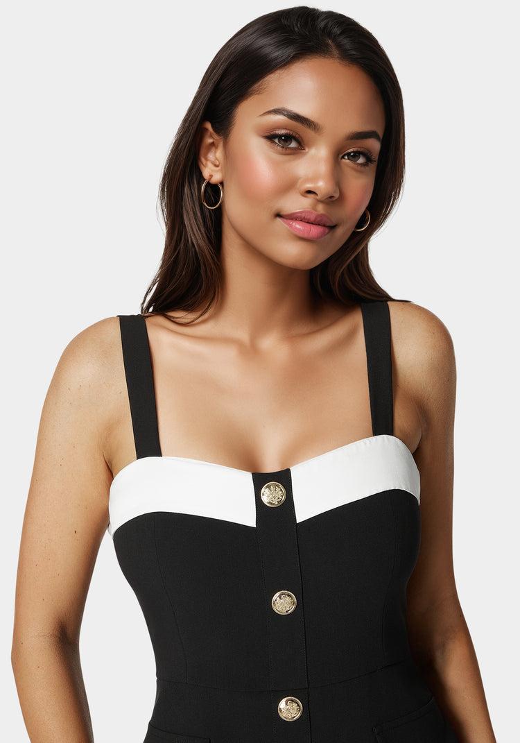 Bebe Woven Twill Button Down Bustier Romper