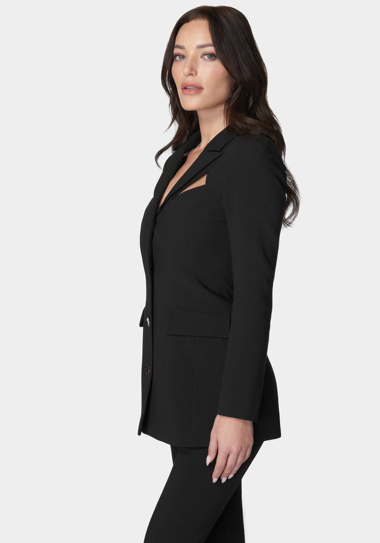 Bebe Woven Twill Cut Out Tailored Jacket