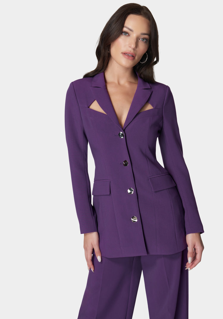 bebe Woven Twill Cut Out Tailored Jacket