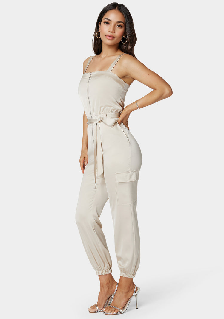Bebe Zip Front Jogger Jumpsuit