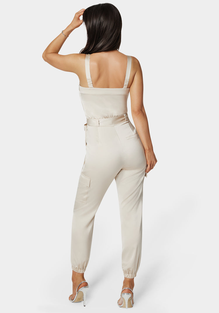 Bebe Zip Front Jogger Jumpsuit