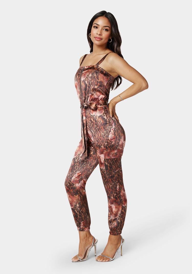 Bebe Zip Front Jogger Jumpsuit