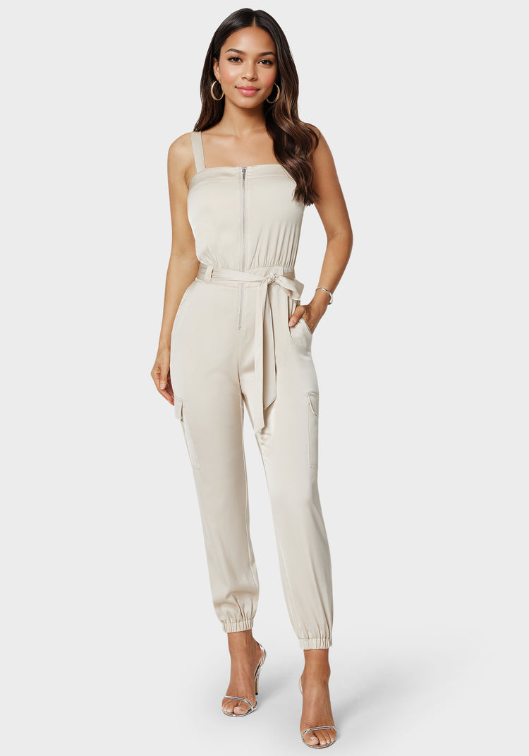 bebe Zip Front Jogger Jumpsuit