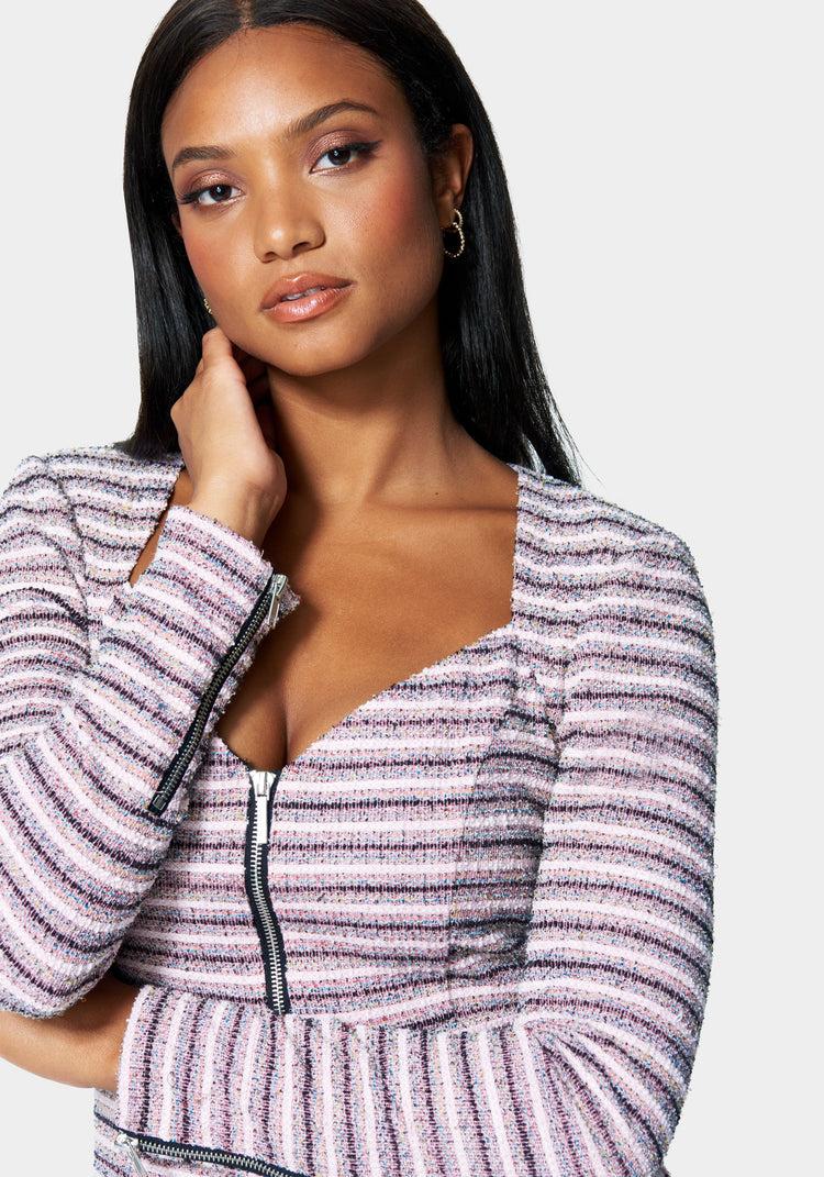 Bebe Zip Front Tweed Mini Dress