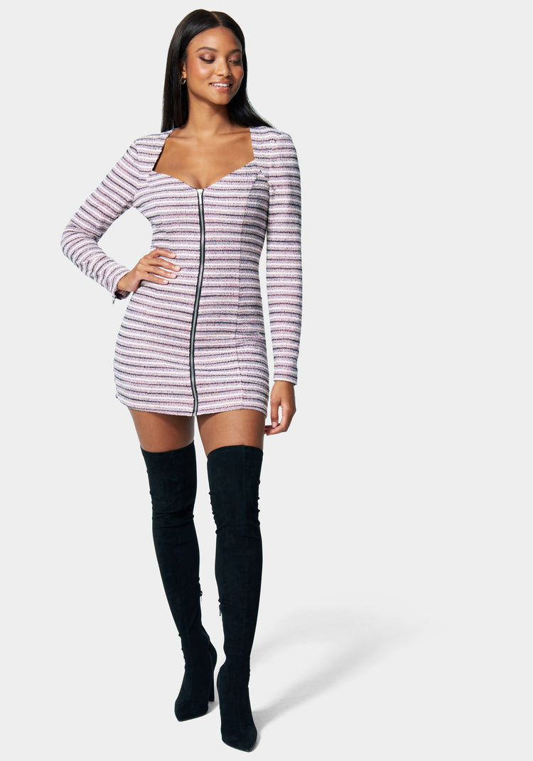 bebe Zip Front Tweed Mini Dress