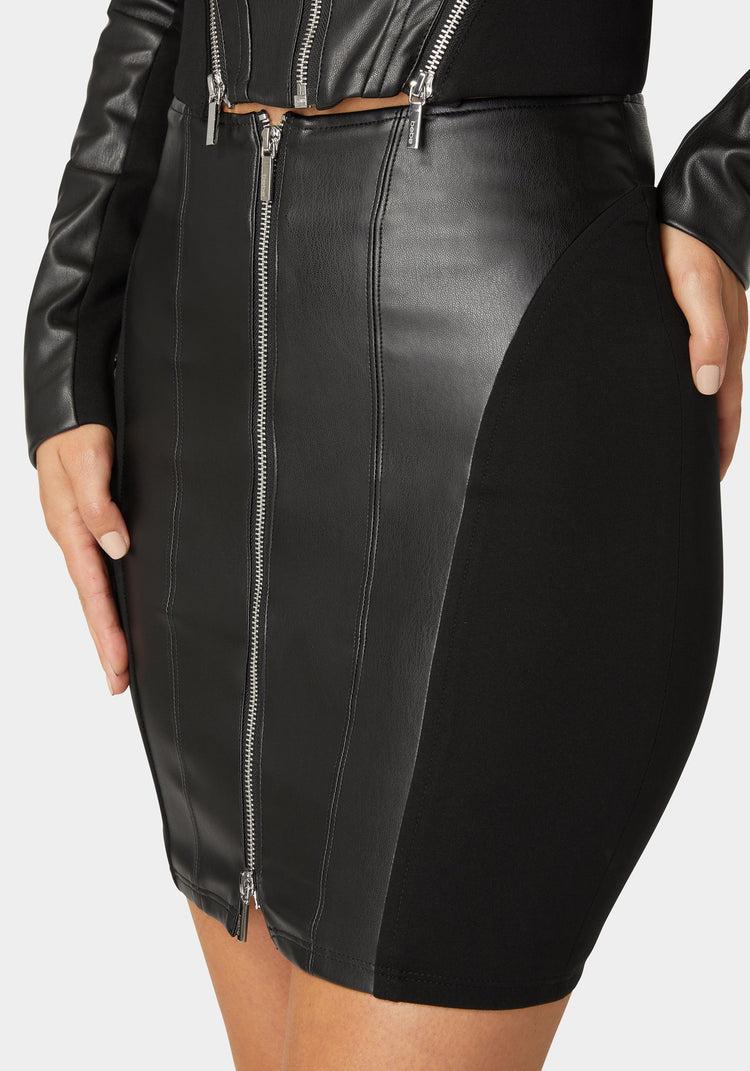 Bebe Zip Front Vegan Leather Pdr Combo Skirt