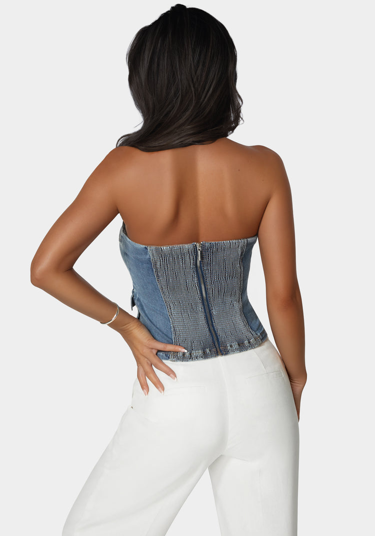 Bebe Zipper And Cargo Detail Denim Top