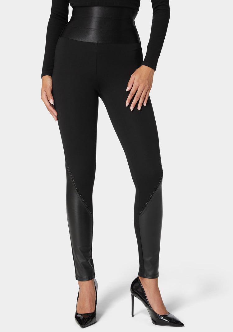 bebe High Waist Stud Details Vegan Leather Insert Pdr Legging