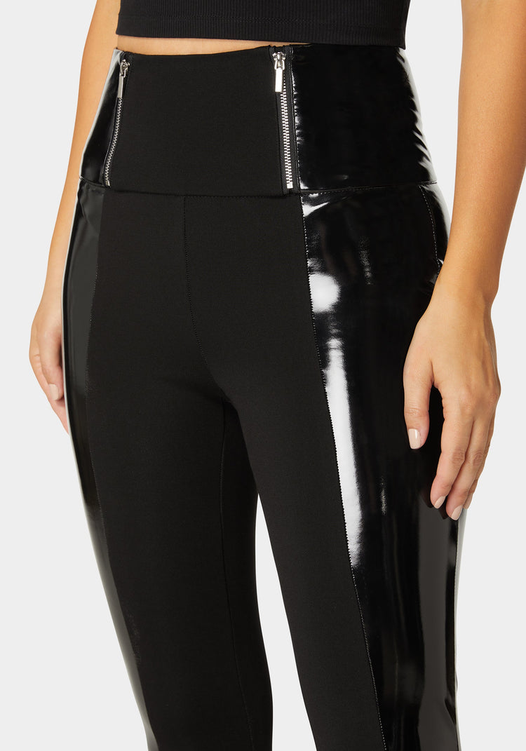Bebe High Waist Zipper Detail Liquid Shine Combo Knit Legging