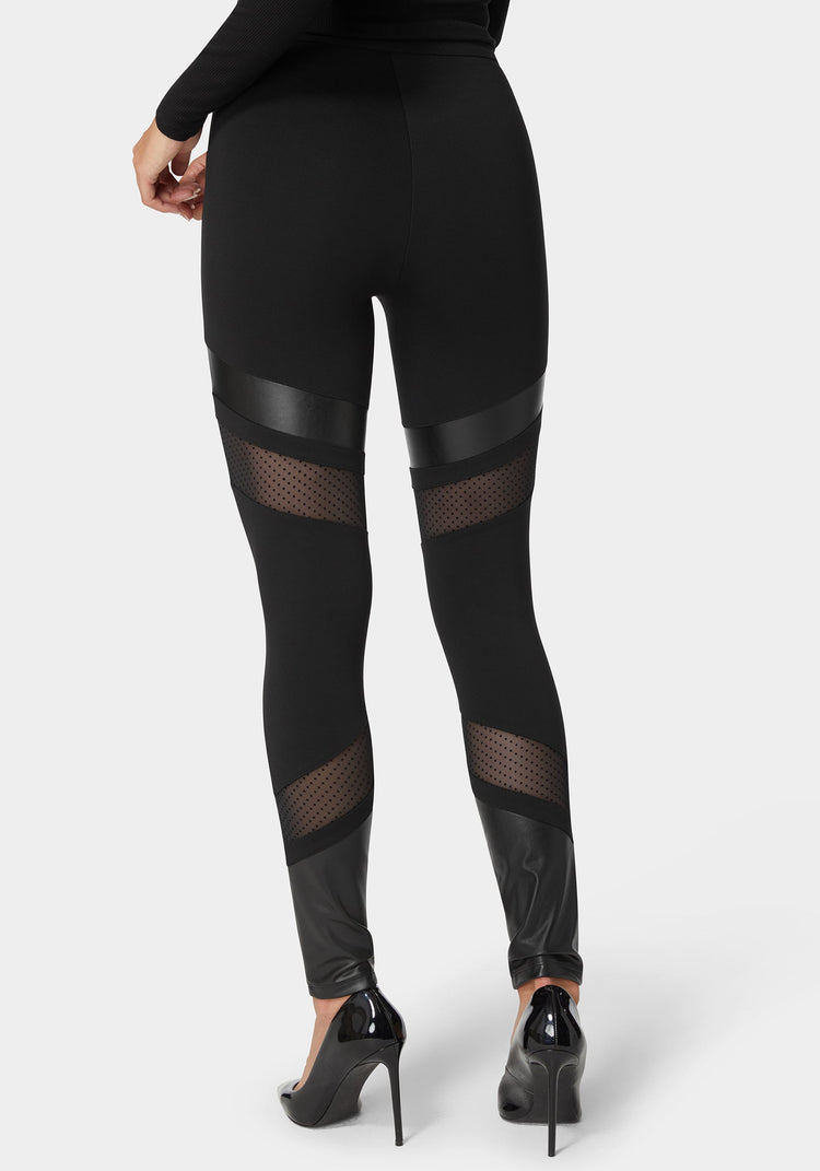 Bebe Natural Waist Swiss Dot & Vegan Leather Insert Pdr Legging