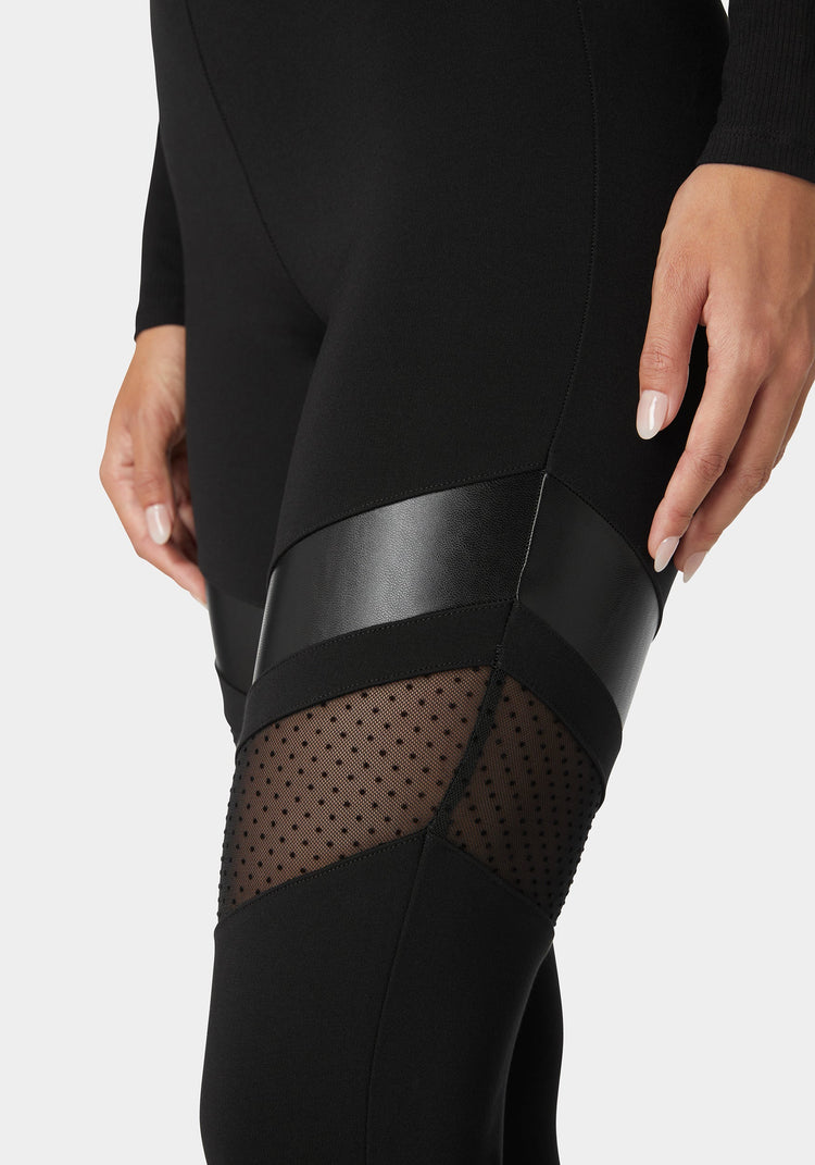 Bebe Natural Waist Swiss Dot & Vegan Leather Insert Pdr Legging