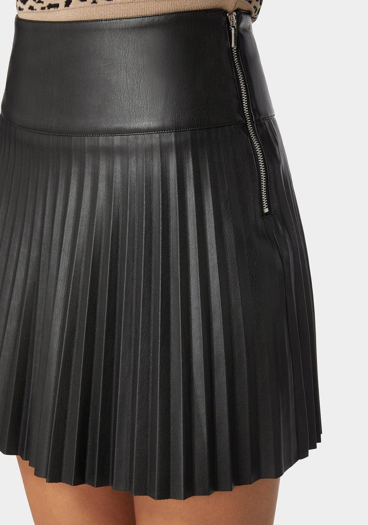 Bebe Pleated Vegan Leather Mini Skirt Exposed Side Zipper