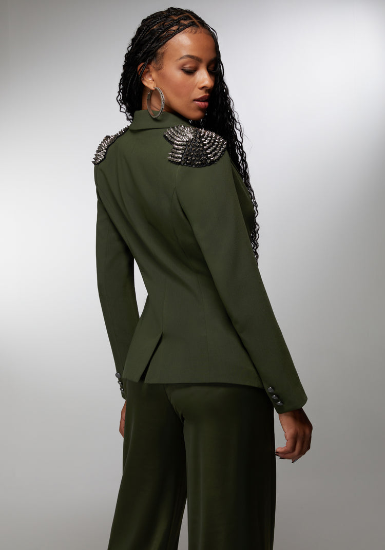 Bebe Studded Shoulder Double Breast Tailored Blazer