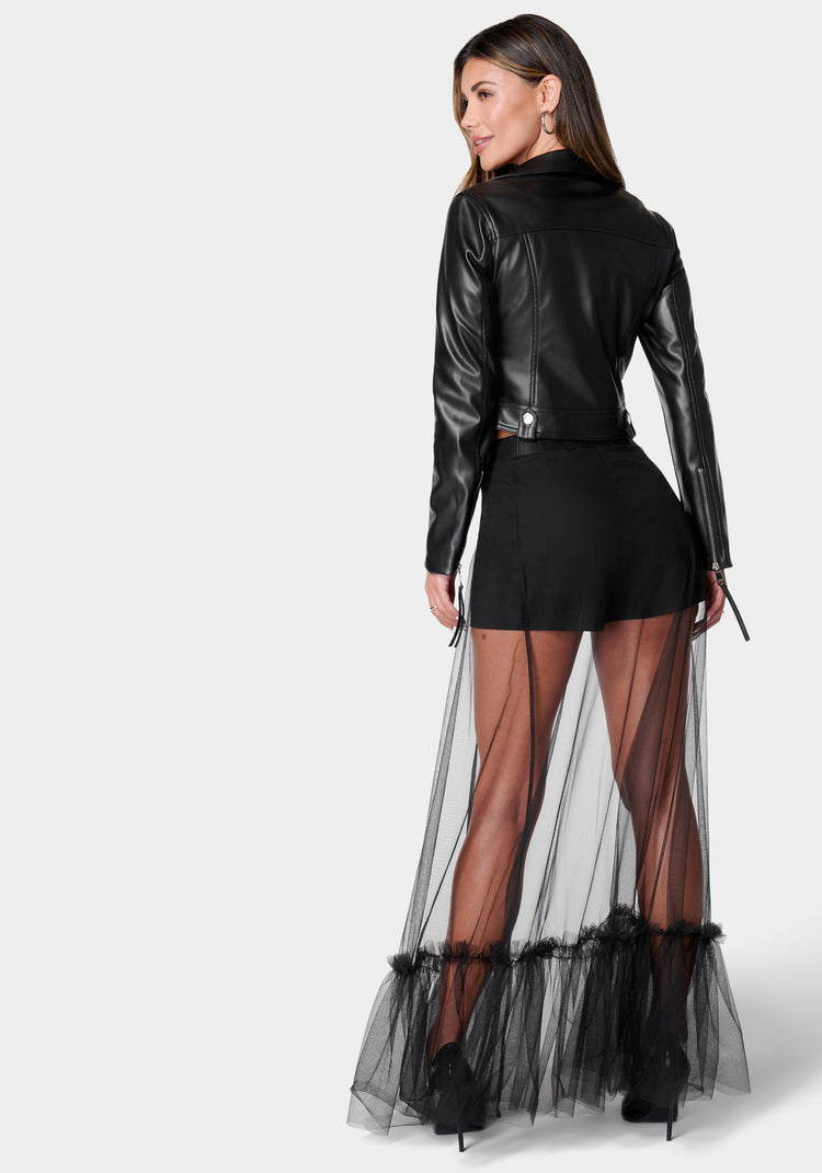 Bebe Woven Twill Short With Removable Tiered Long Skirt