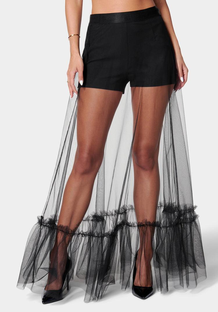bebe Woven Twill Short with Removable Tiered Long Skirt