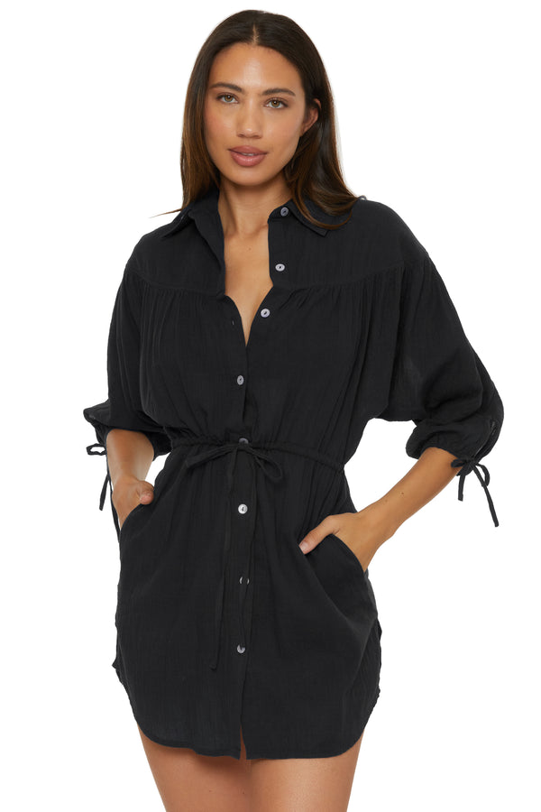 Becca By Rebecca Virtue GAUZY COLLARED DRESS BLACK