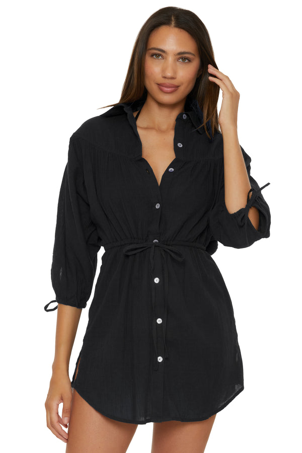 Becca By Rebecca Virtue GAUZY COLLARED DRESS BLACK