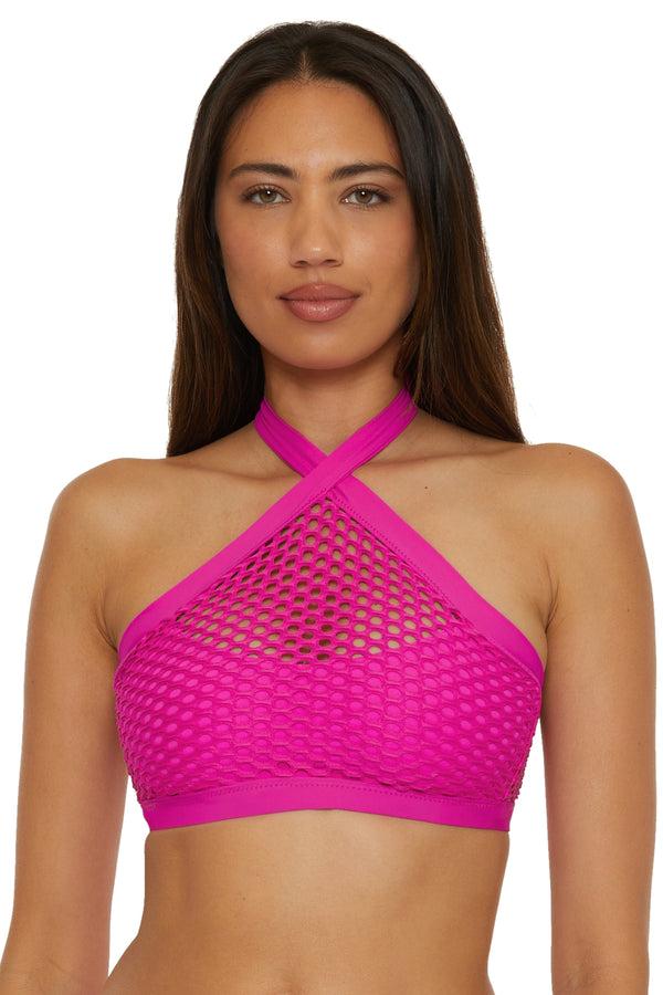 becca by rebecca virtue CASTAWAY HI-NECK TOP AZALEA