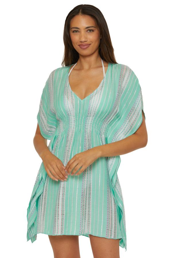 Becca By Rebecca Virtue RADIANCE WOVEN TUNIC AQUA SEA/BELLFLOWER MUL