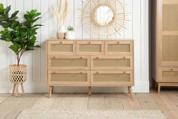 bedworld Birlea Croxley Rattan Oak 7 Drawer Chest