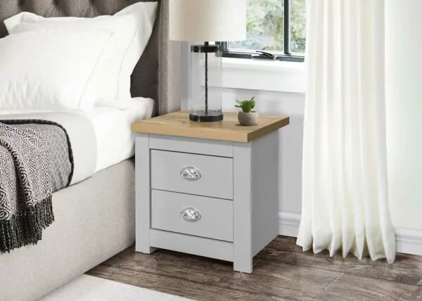 bedworld Birlea Highgate Grey & Oak 2 Drawer Bedside