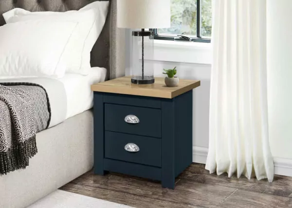 bedworld Birlea Highgate Navy & Oak 2 Drawer Bedside