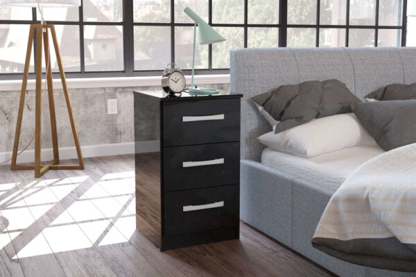 bedworld Birlea Lynx Black 3 Drawer Bedside