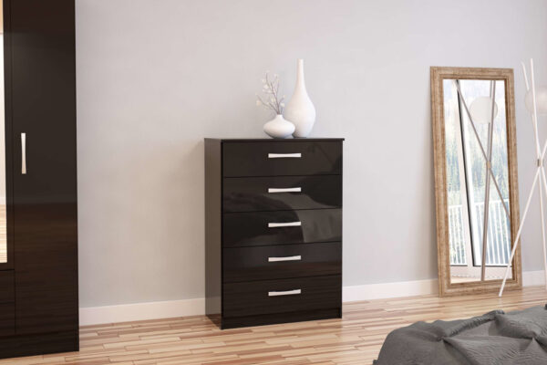 bedworld Birlea Lynx Black 5 Drawer Chest