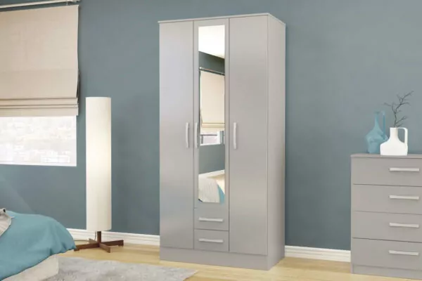 bedworld Birlea Lynx Grey 3 Door 2 Drawer Wardrobe