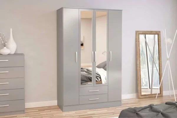 bedworld Birlea Lynx Grey 4 Door 2 Drawer Wardrobe