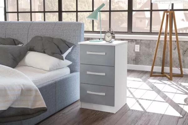 bedworld Birlea Lynx White & Grey 3 Drawer Bedside