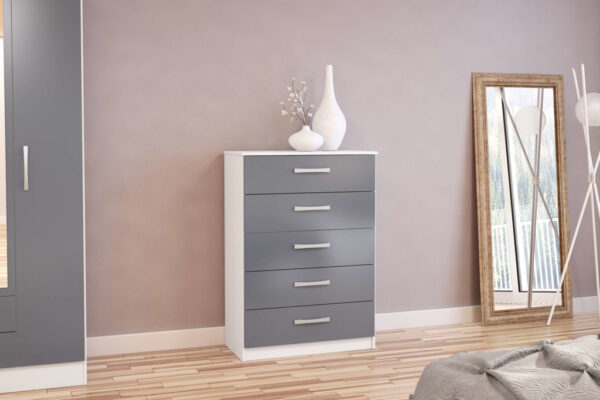 bedworld Birlea Lynx White & Grey 5 Drawer Chest