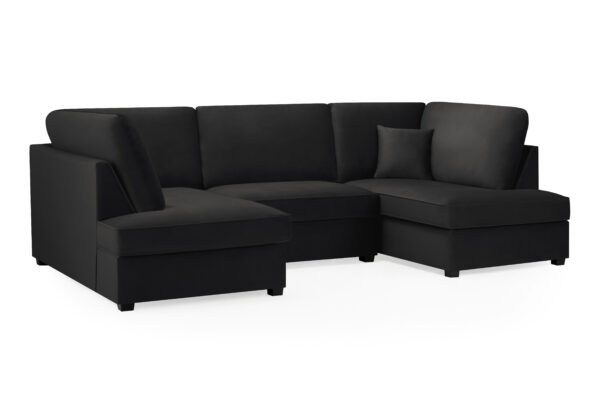 bedworld Carnaby Black Plush U Shape Corner Sofa