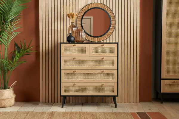 bedworld Birlea Croxley Rattan Black 5 Drawer Chest