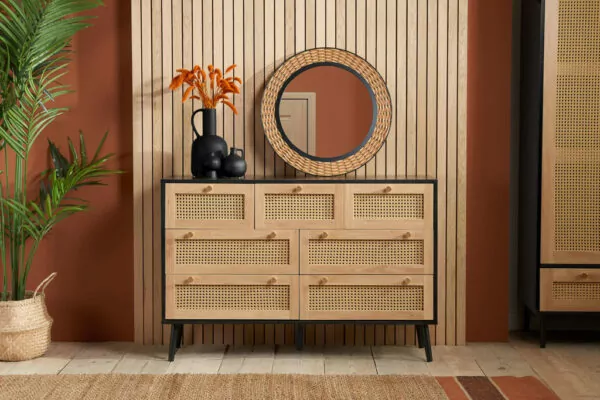 bedworld Birlea Croxley Rattan Black 7 Drawer Chest