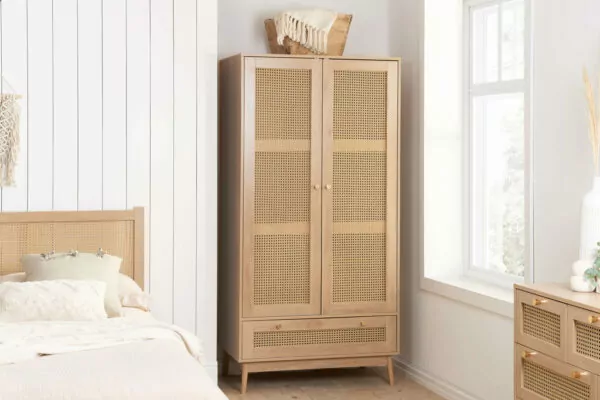bedworld Birlea Croxley Rattan Oak 2 Door 1 Drawer Wardrobe