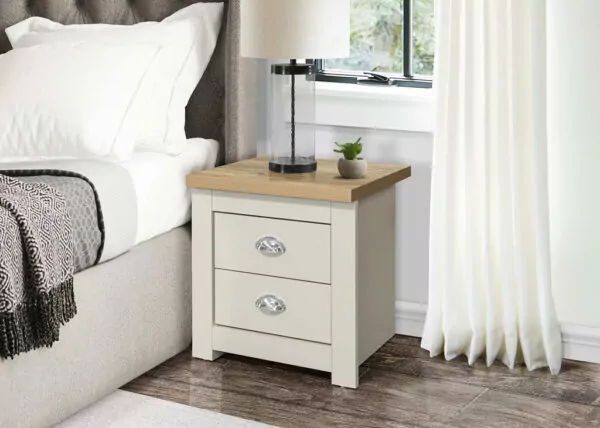 bedworld Birlea Highgate Cream & Oak 2 Drawer Bedside
