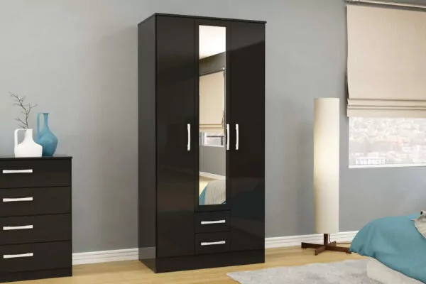 bedworld Birlea Lynx Black 3 Door 2 Drawer Wardrobe
