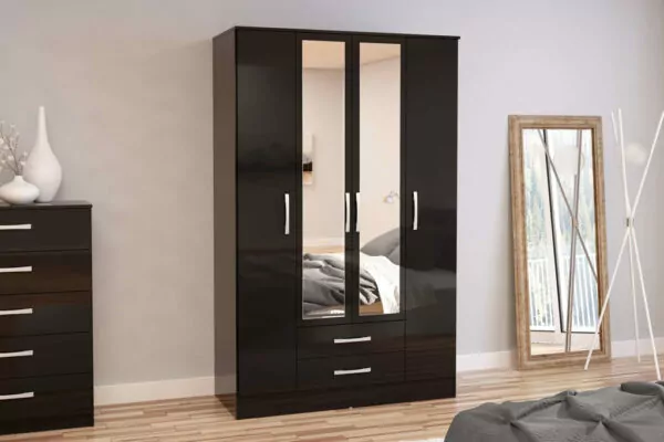 bedworld Birlea Lynx Black 4 Door 2 Drawer Wardrobe
