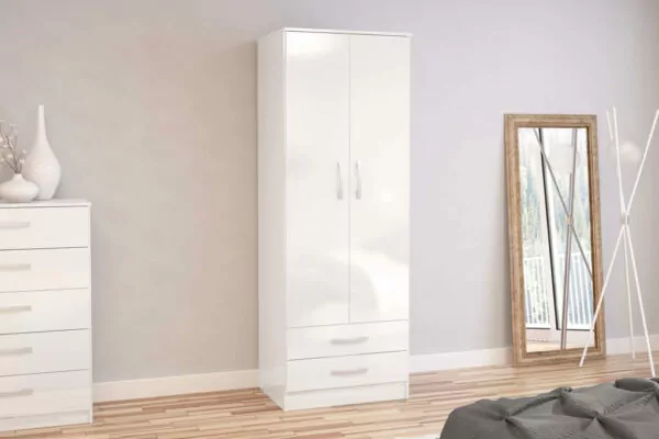 bedworld Birlea Lynx White 2 Door 2 Drawer Wardrobe
