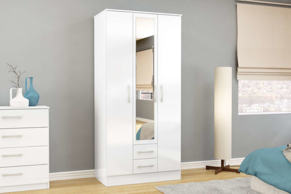 bedworld Birlea Lynx White 3 Door 2 Drawer Wardrobe