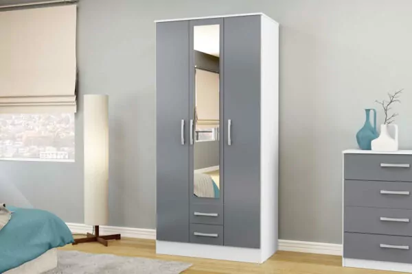 bedworld Birlea Lynx White & Grey 3 Door 2 Drawer Wardrobe