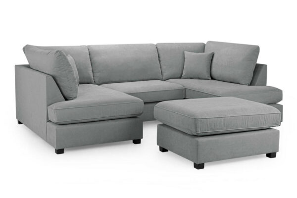 bedworld Carnaby Grey U Shape Corner Sofa Including Foot Stool