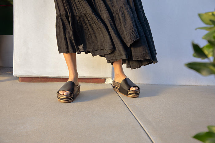Beek Albatross Textile Leather Platform Sandal Black