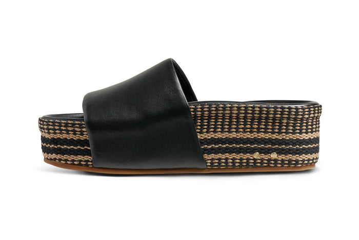 Beek Albatross Textile Leather Platform Sandal Black